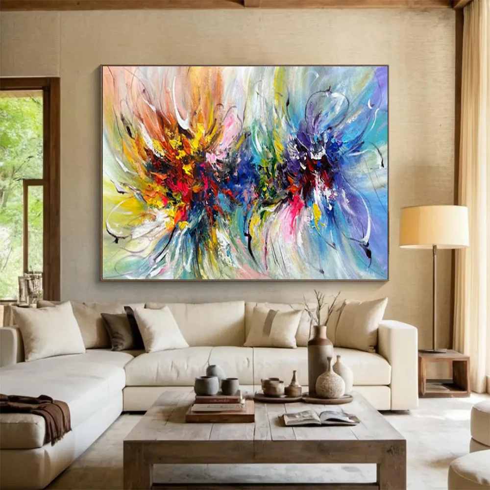 Botanical Handmade White Bold Abstract Artwork EK13Q